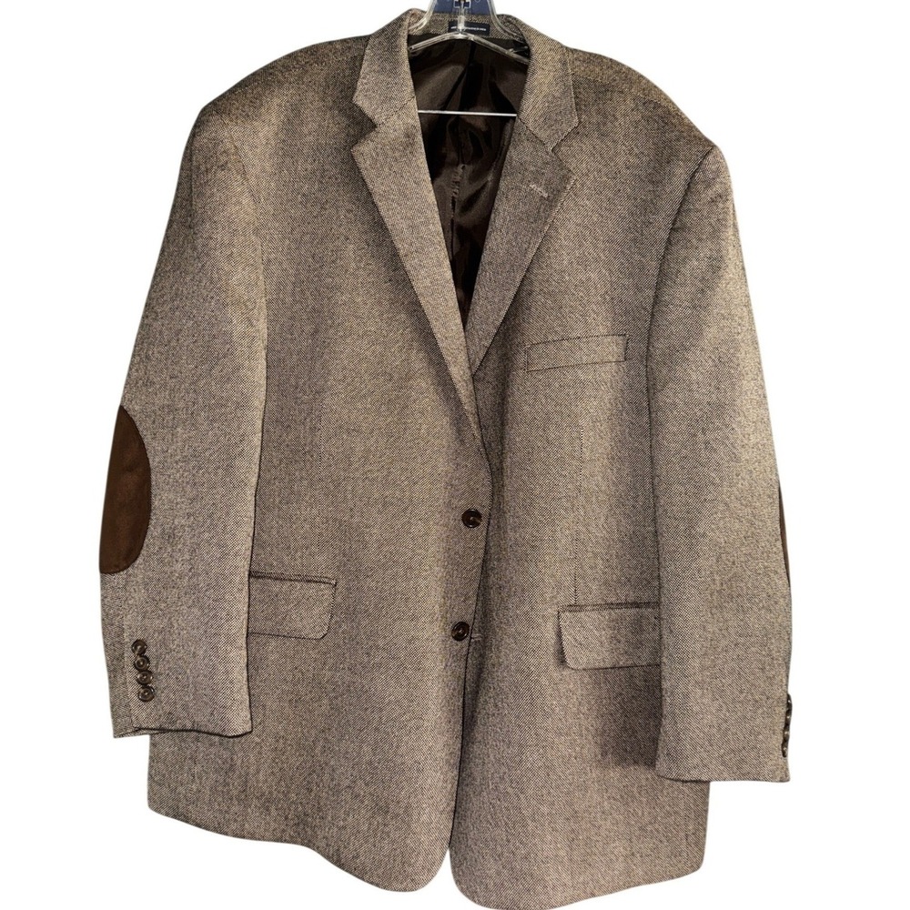 Stafford Essentials Blazer Mens 50R Brown Wool Tweed Elbow Patch Sport Coat